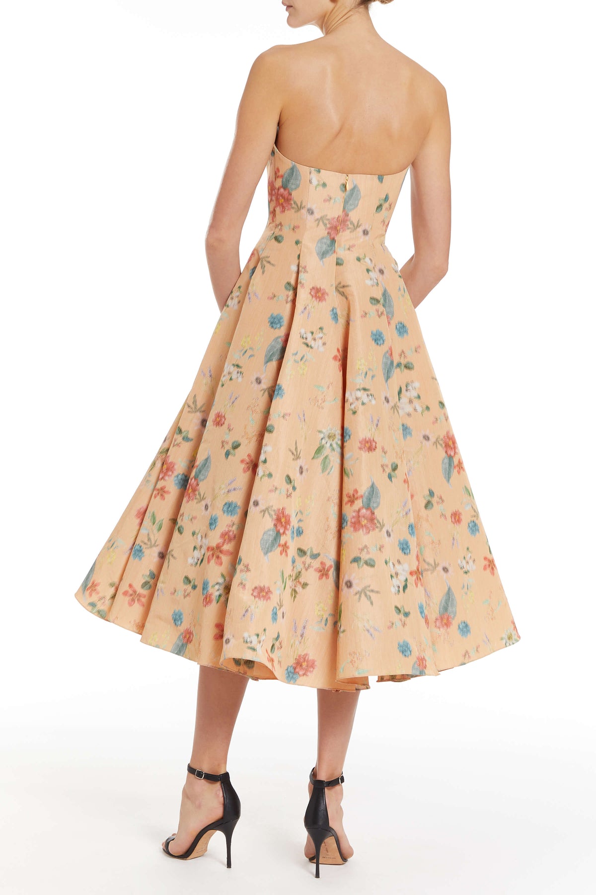 Rousseau Floral Ikat Strapless Midi Dress