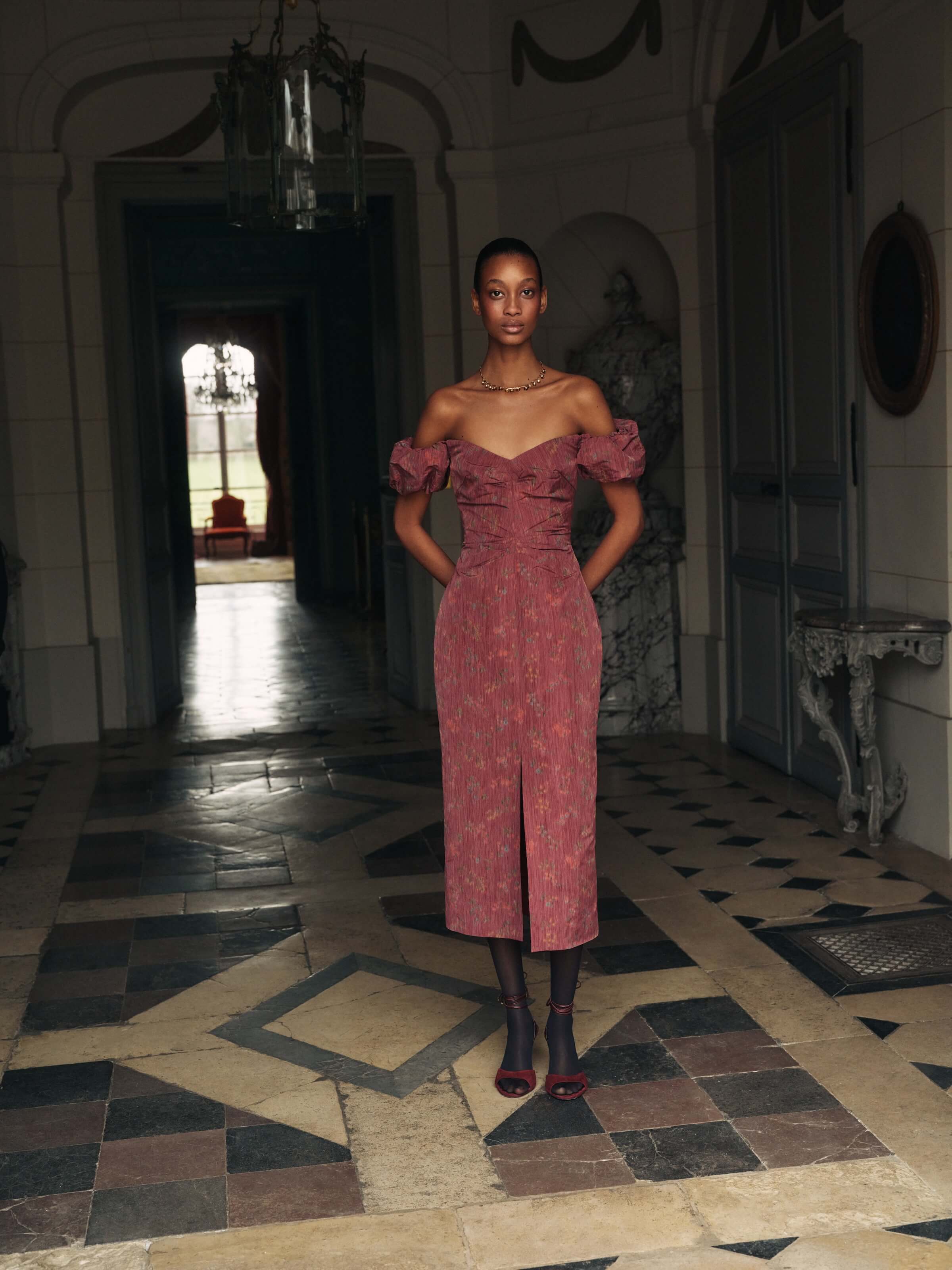 Adelaide Floral Ikat Column Midi Dress