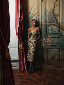 Gloria Metallic Jacquard Off-The-Shoulder Dress