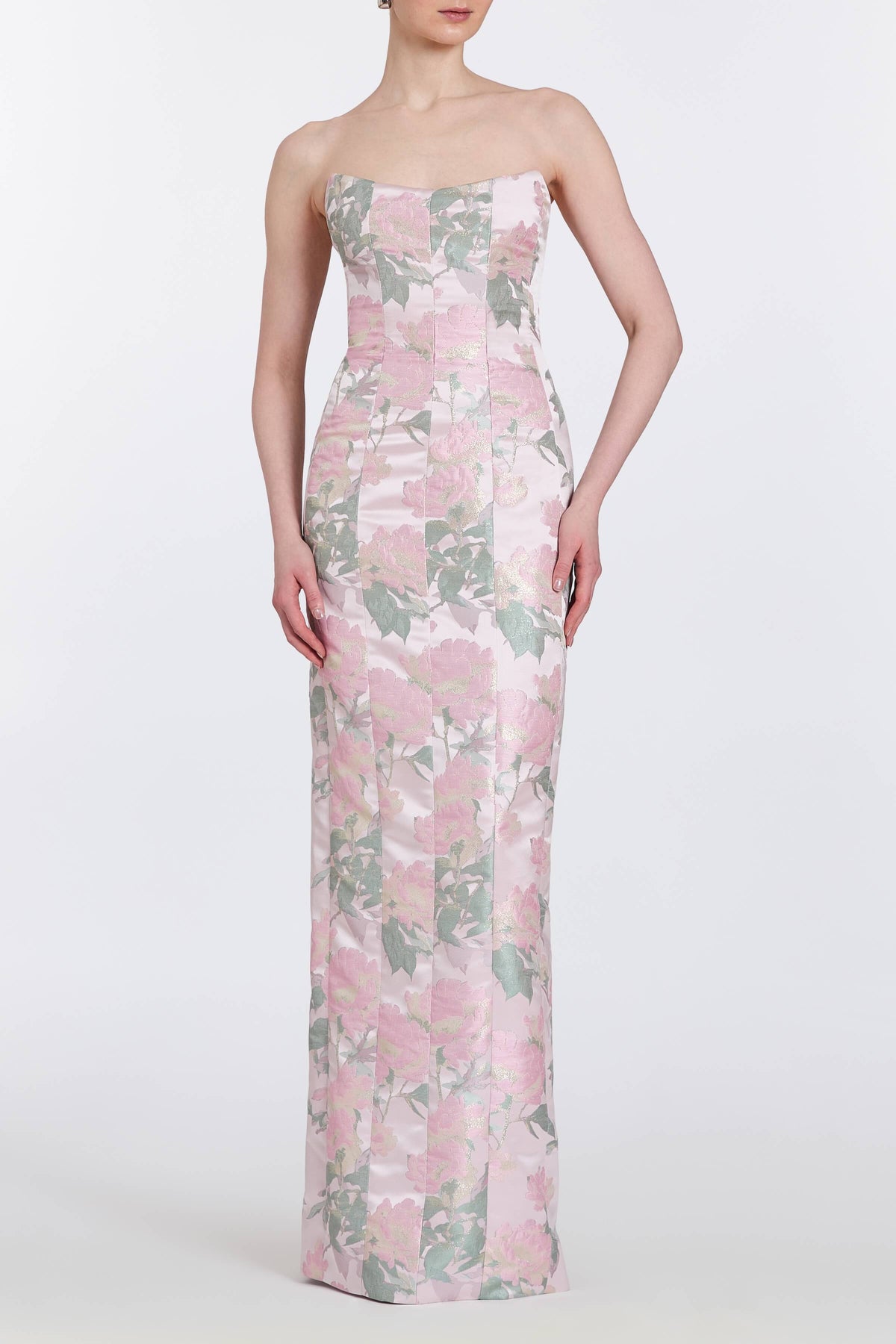 Odessa Light Pink Brocade Column Gown