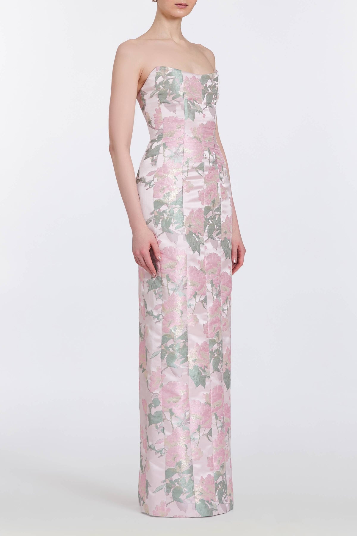 Odessa Light Pink Brocade Column Gown