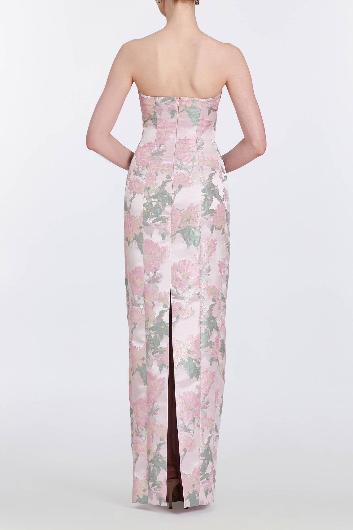 Odessa Light Pink Brocade Column Gown
