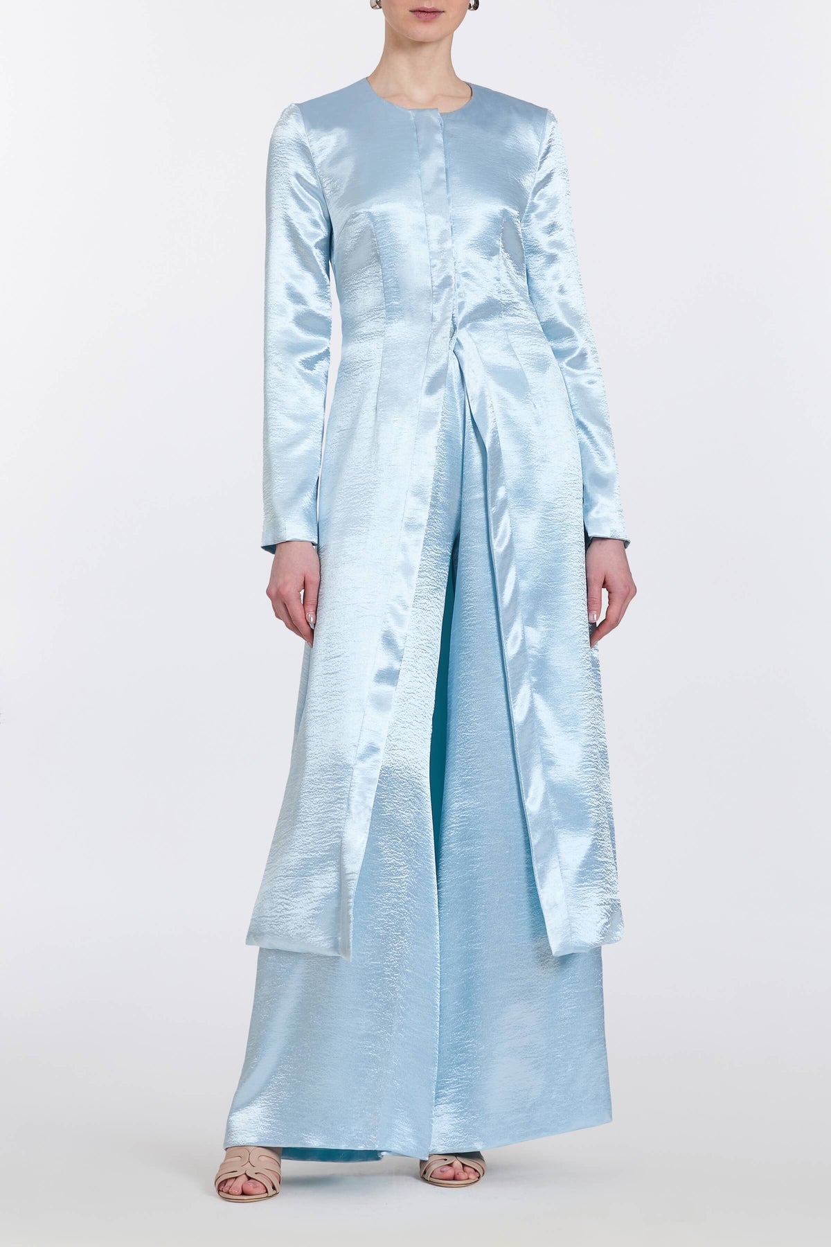 Heidi Ice Blue Hammered Satin Pull On Pant