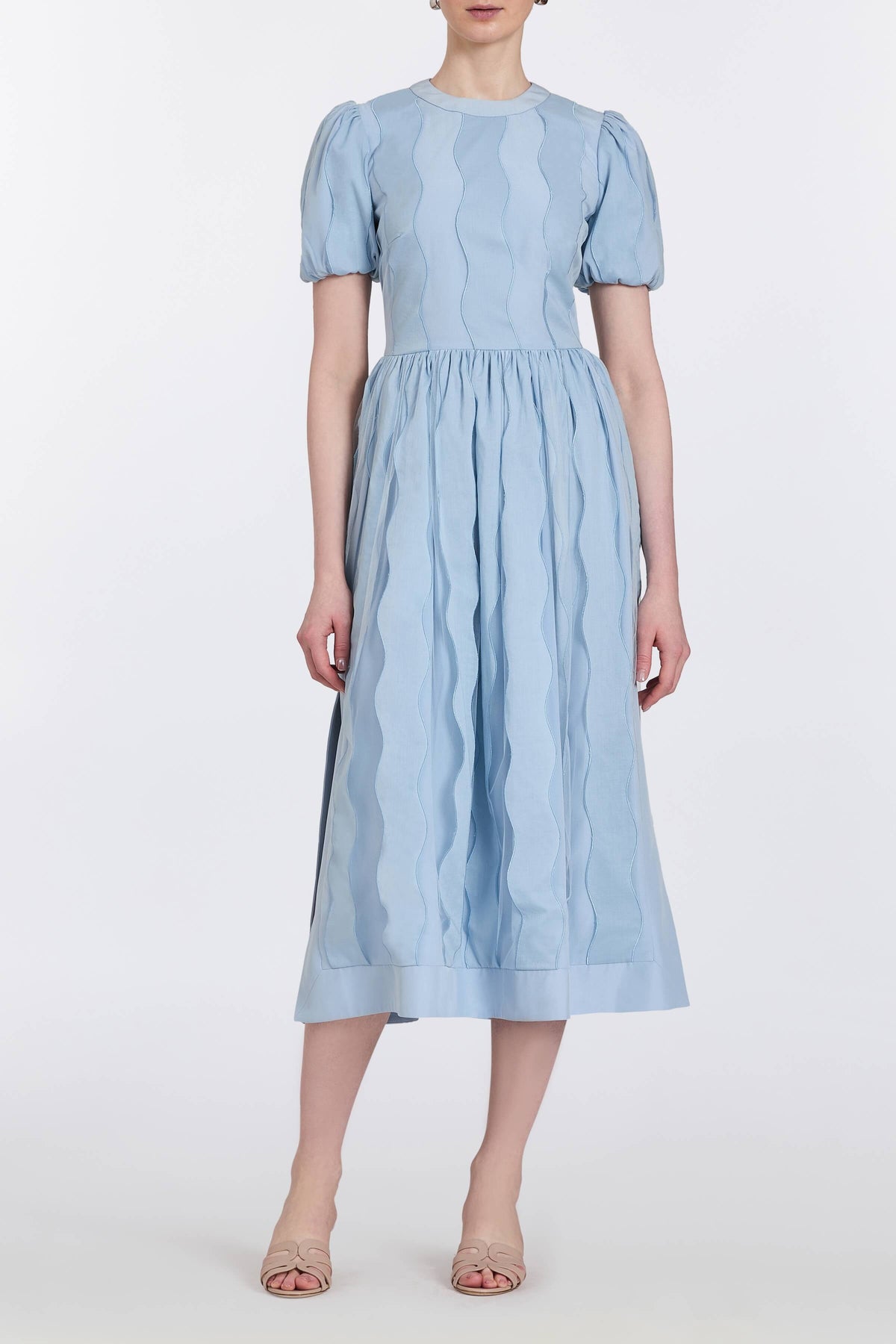 Ella Wave Bubble Sleeve Midi Dress