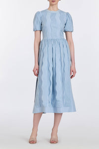 Ella Wave Bubble Sleeve Midi Dress