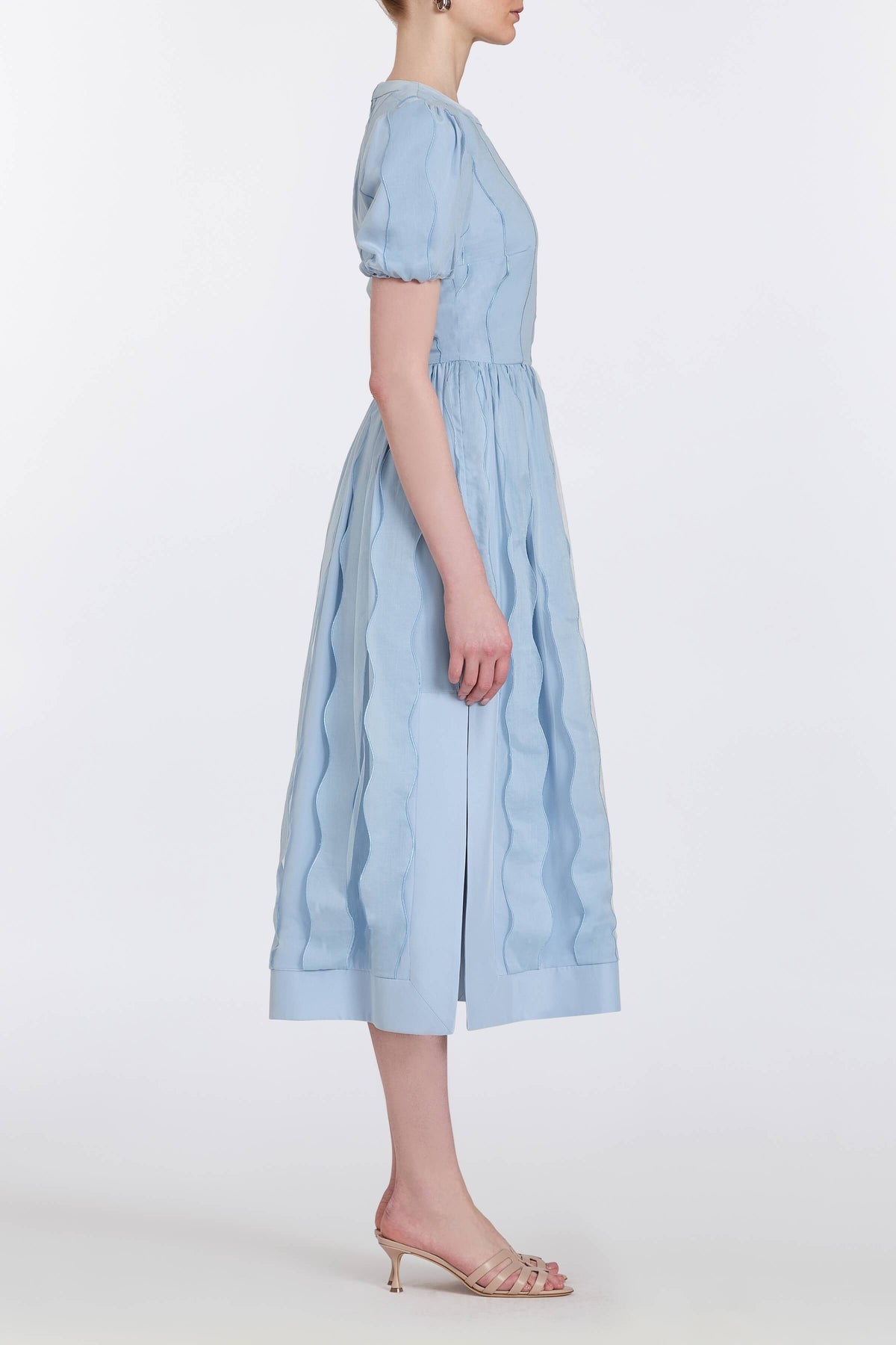 Ella Wave Bubble Sleeve Midi Dress
