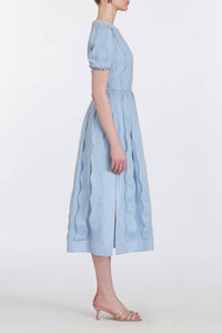 Ella Wave Bubble Sleeve Midi Dress