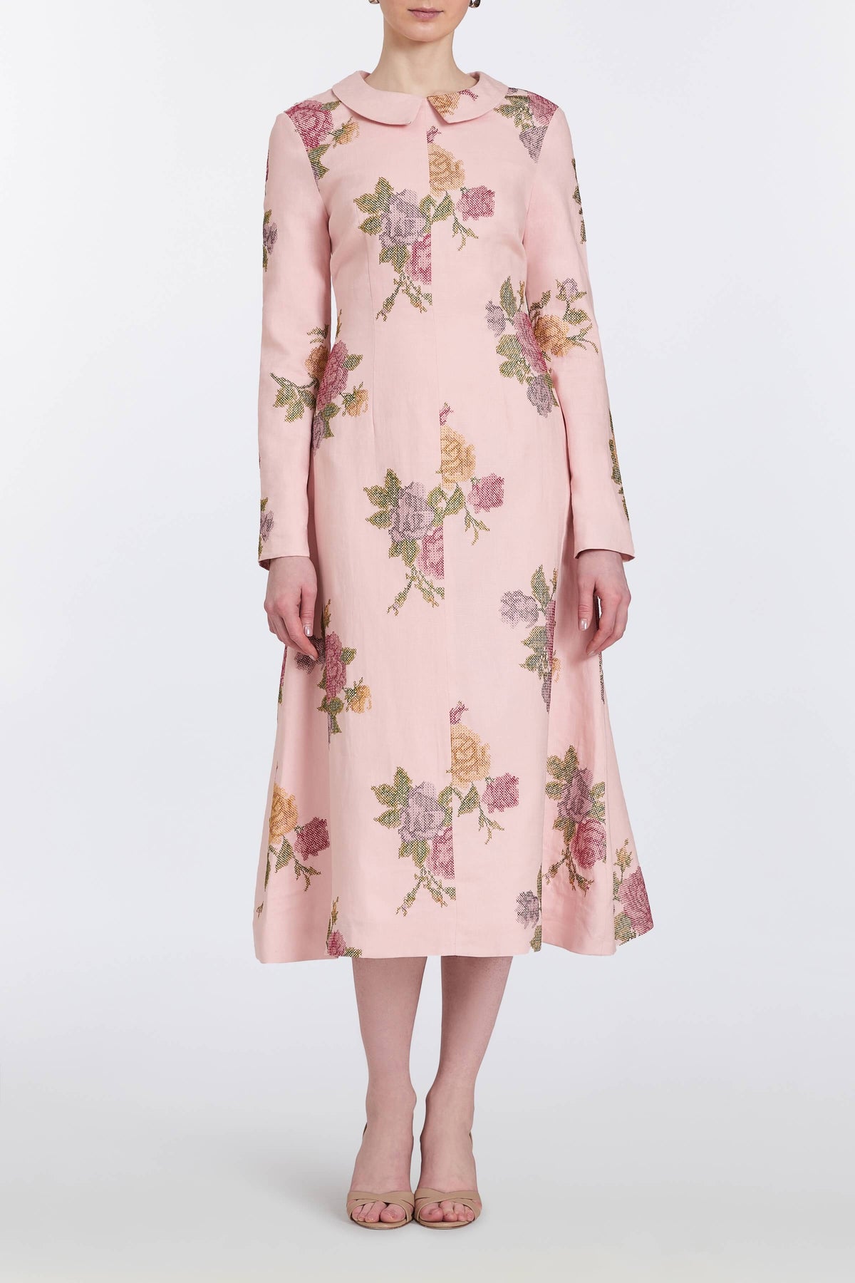 Gretel Cross Stitch Linen Midi Dress