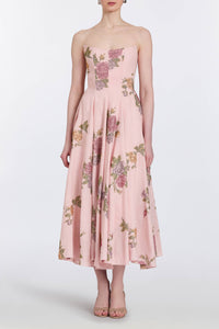 Rousseau Cross Stitch Linen Strapless Midi Dress