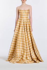 Laila Golden Silk Strapless Gown