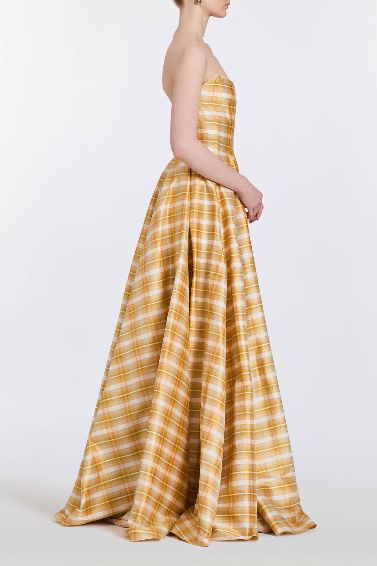 Laila Golden Silk Strapless Gown