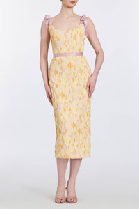 Acacia Belted Daisy Brocade Corset Dress