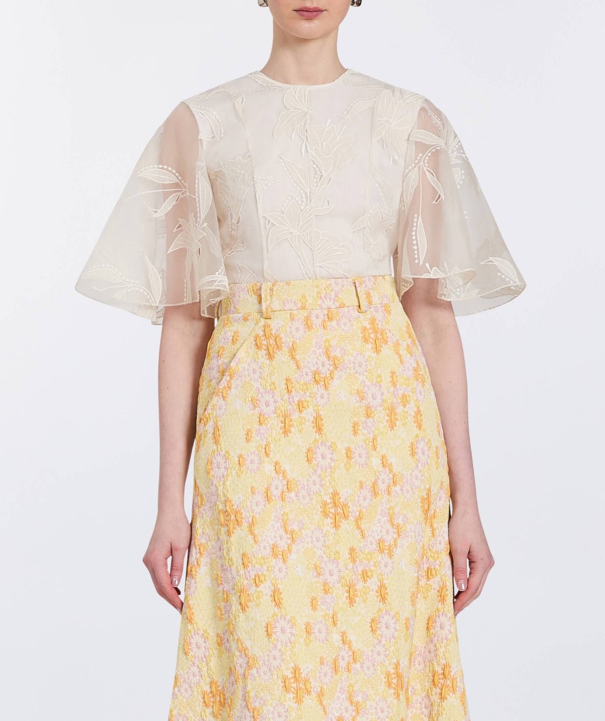 Frances Daisy Stretch Brocade Midi Skirt