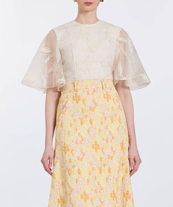 Frances Daisy Stretch Brocade Midi Skirt