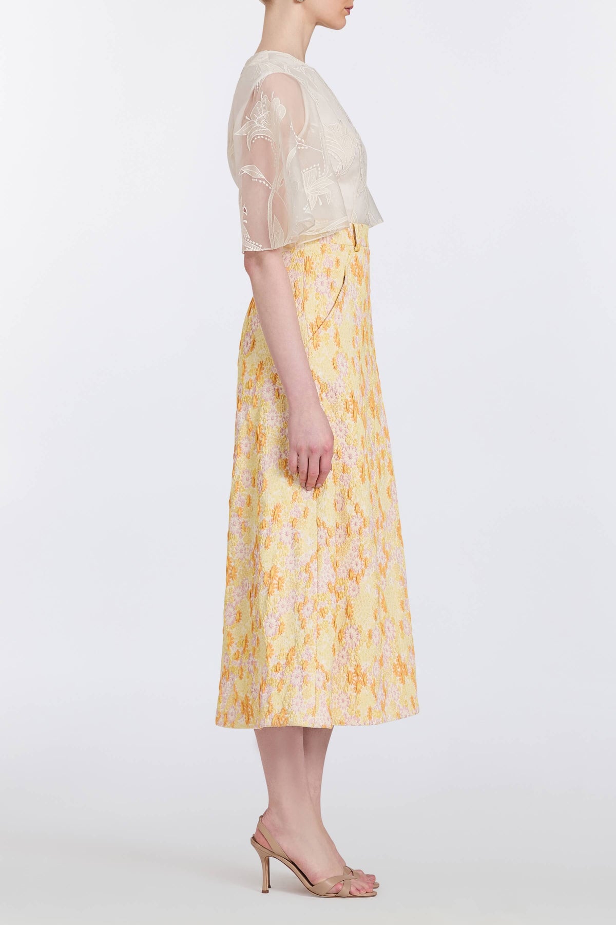 Frances Daisy Stretch Brocade Midi Skirt