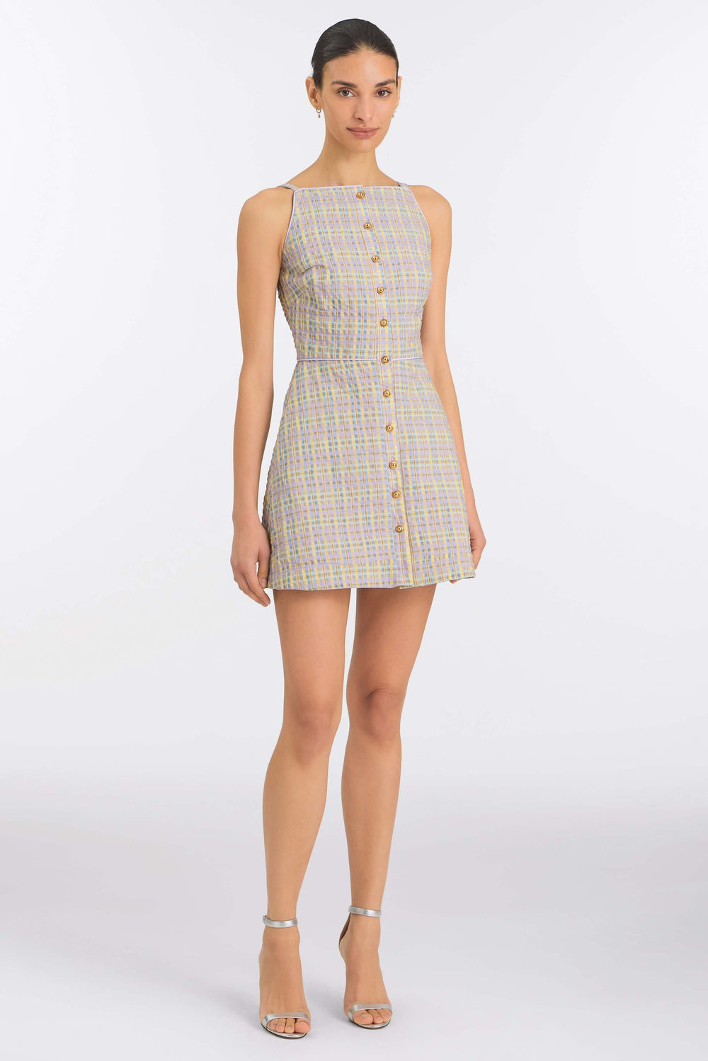 Skye Pastel Plaid Button Up Mini Dress