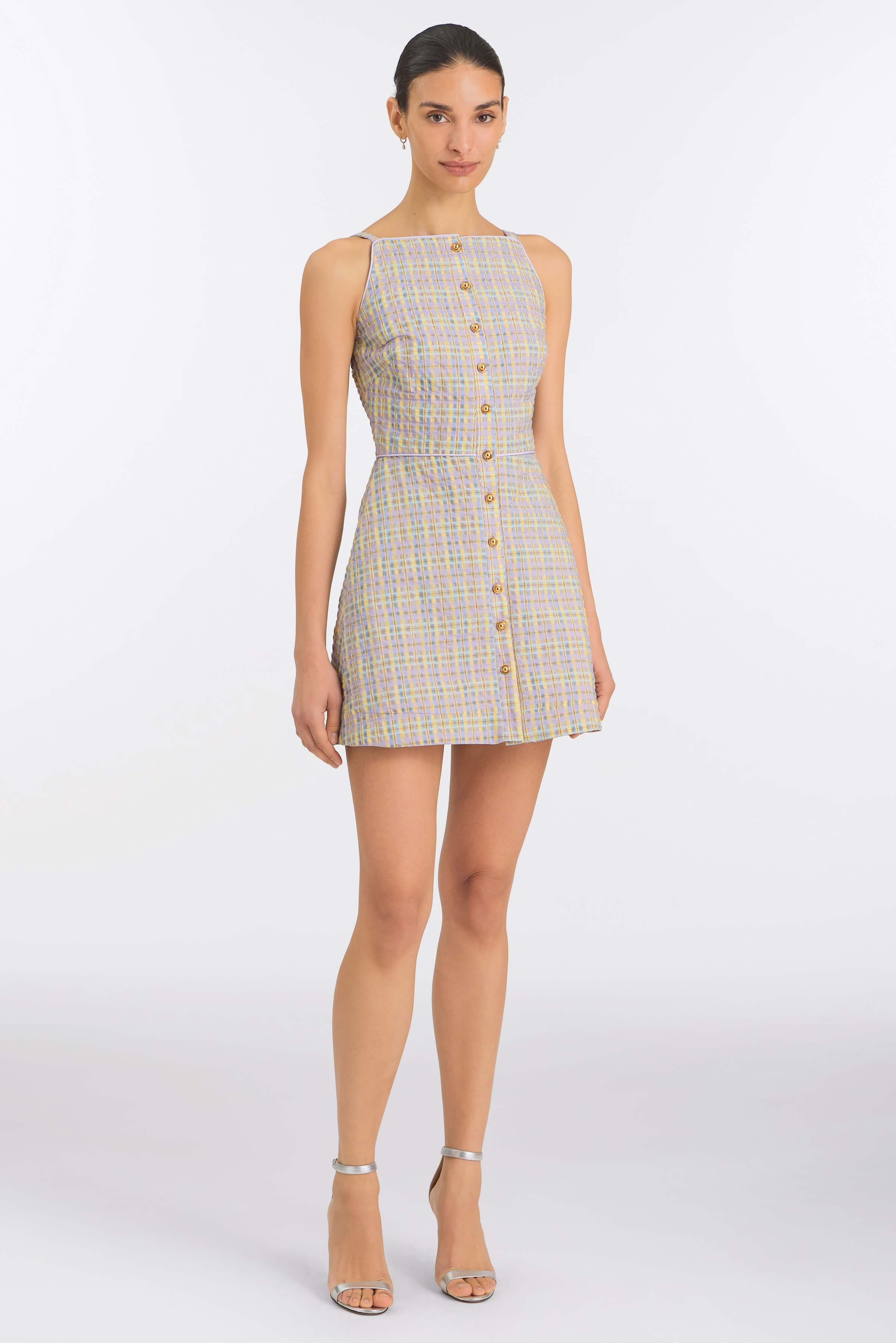 Skye Pastel Plaid Button Up Mini Dress