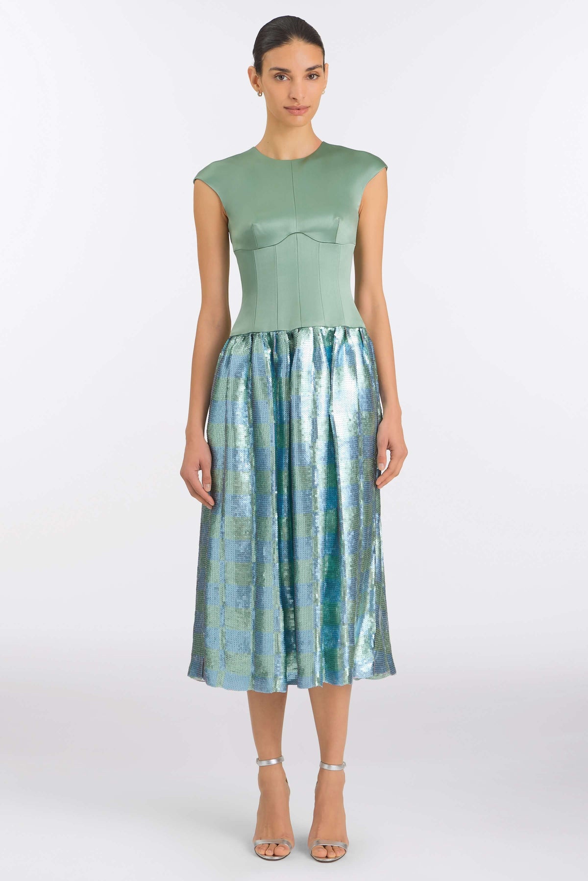 Aloe Gingham Sequin Drop Waist Dress