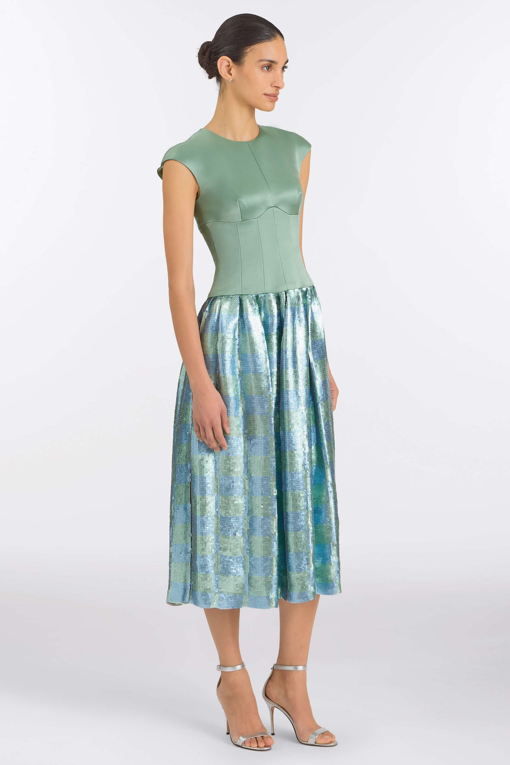 Aloe Gingham Sequin Drop Waist Dress