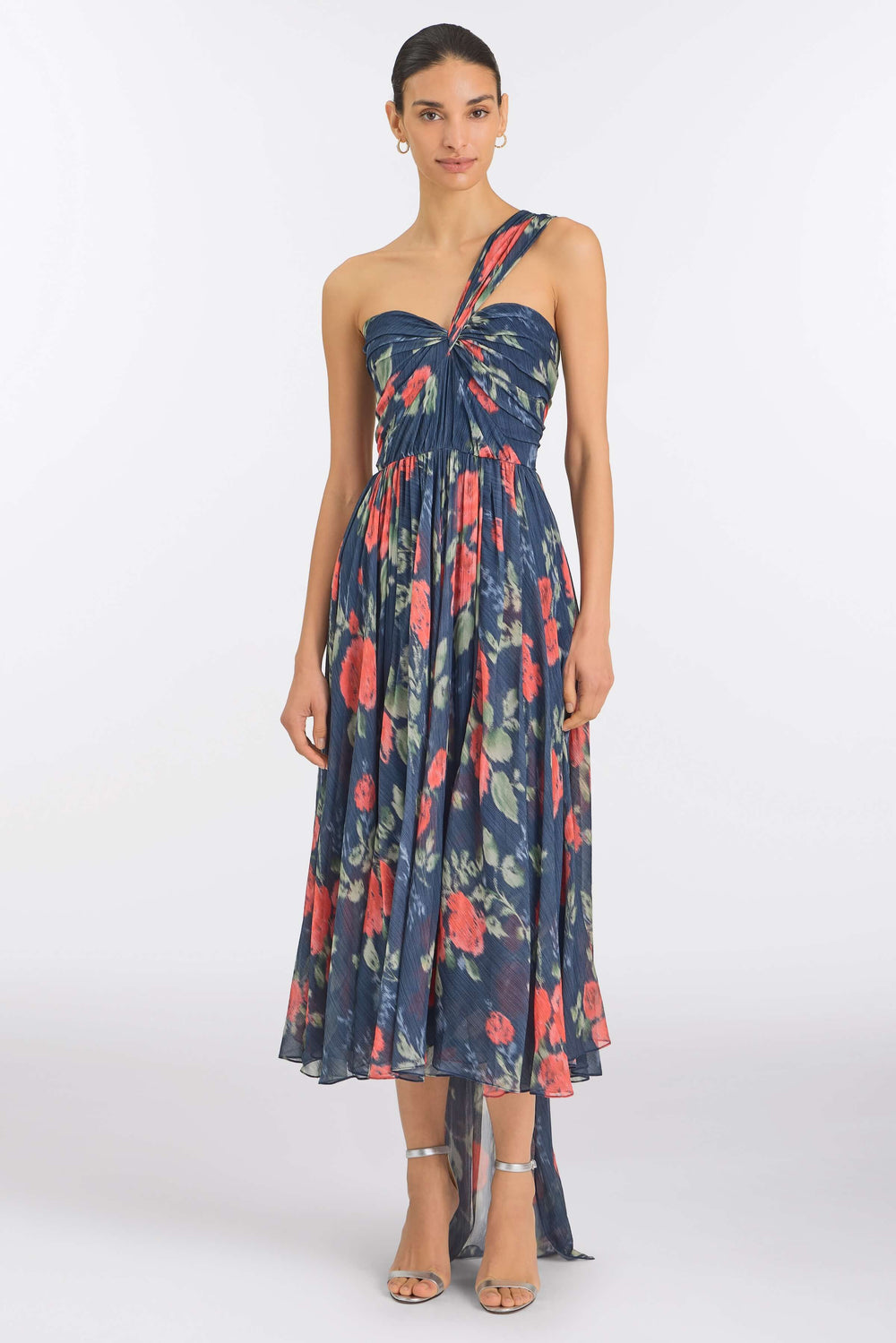 Erica Red Bloom Chiffon Midi Dress