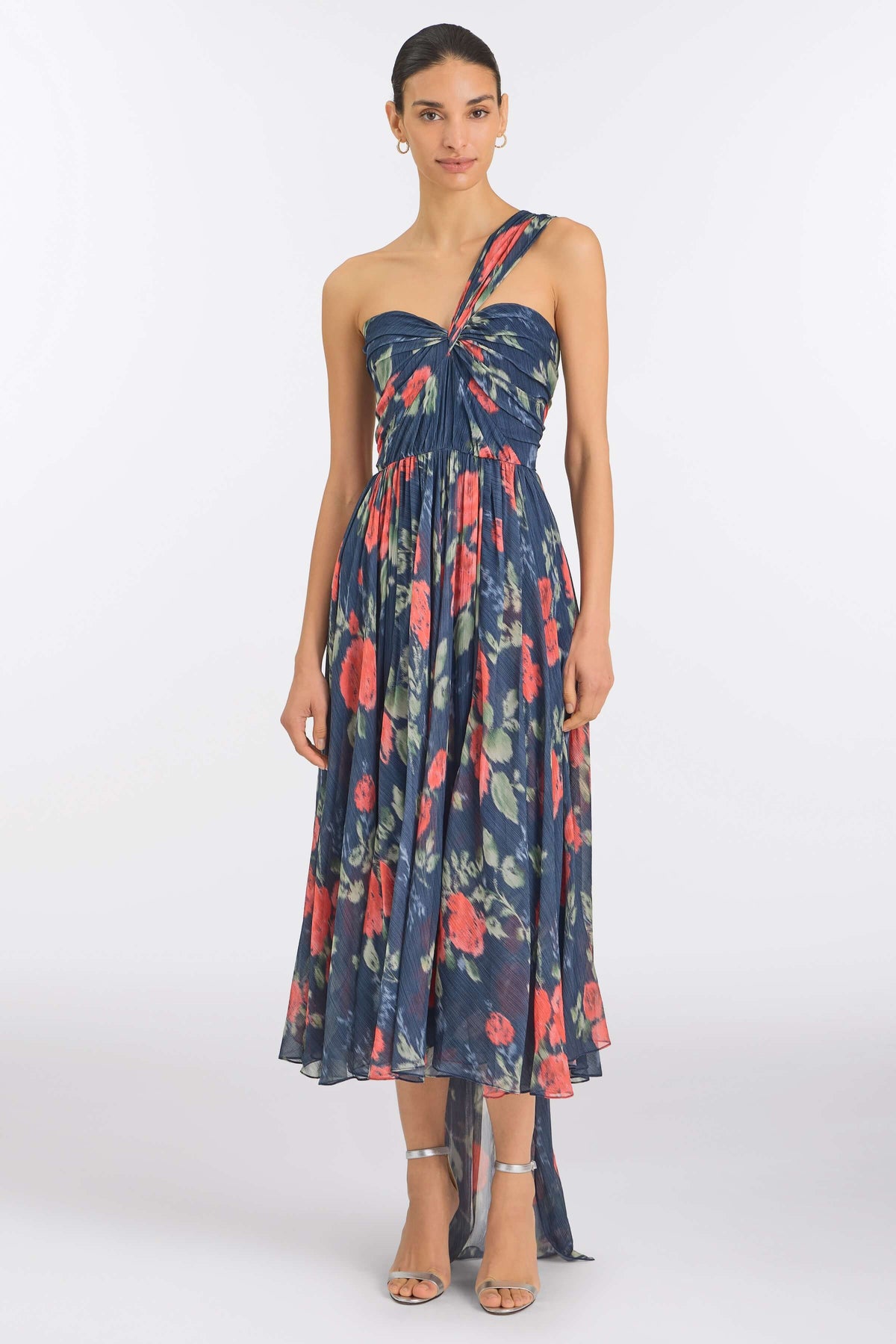 Erica Red Bloom Chiffon Midi Dress