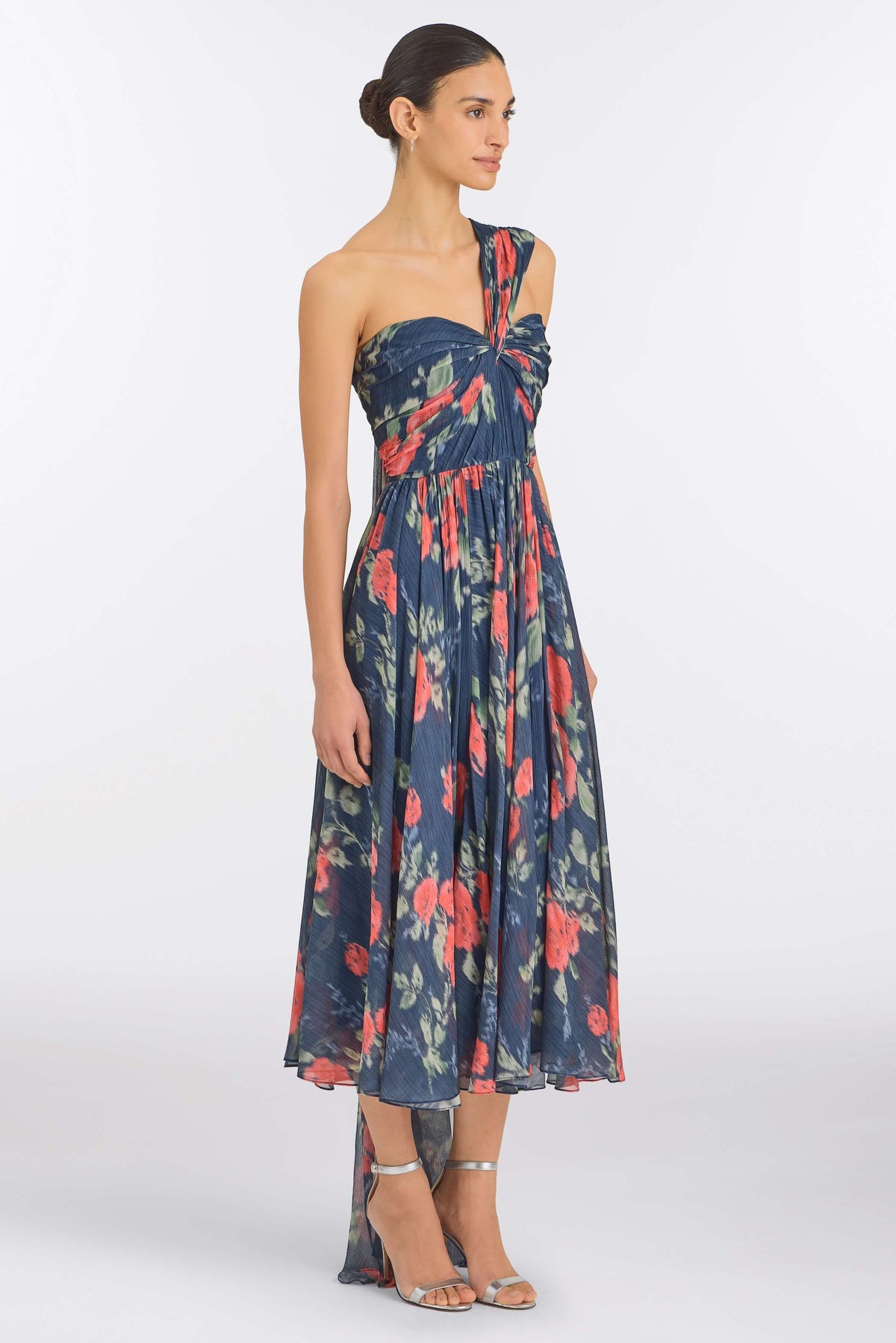 Erica Red Bloom Chiffon Midi Dress