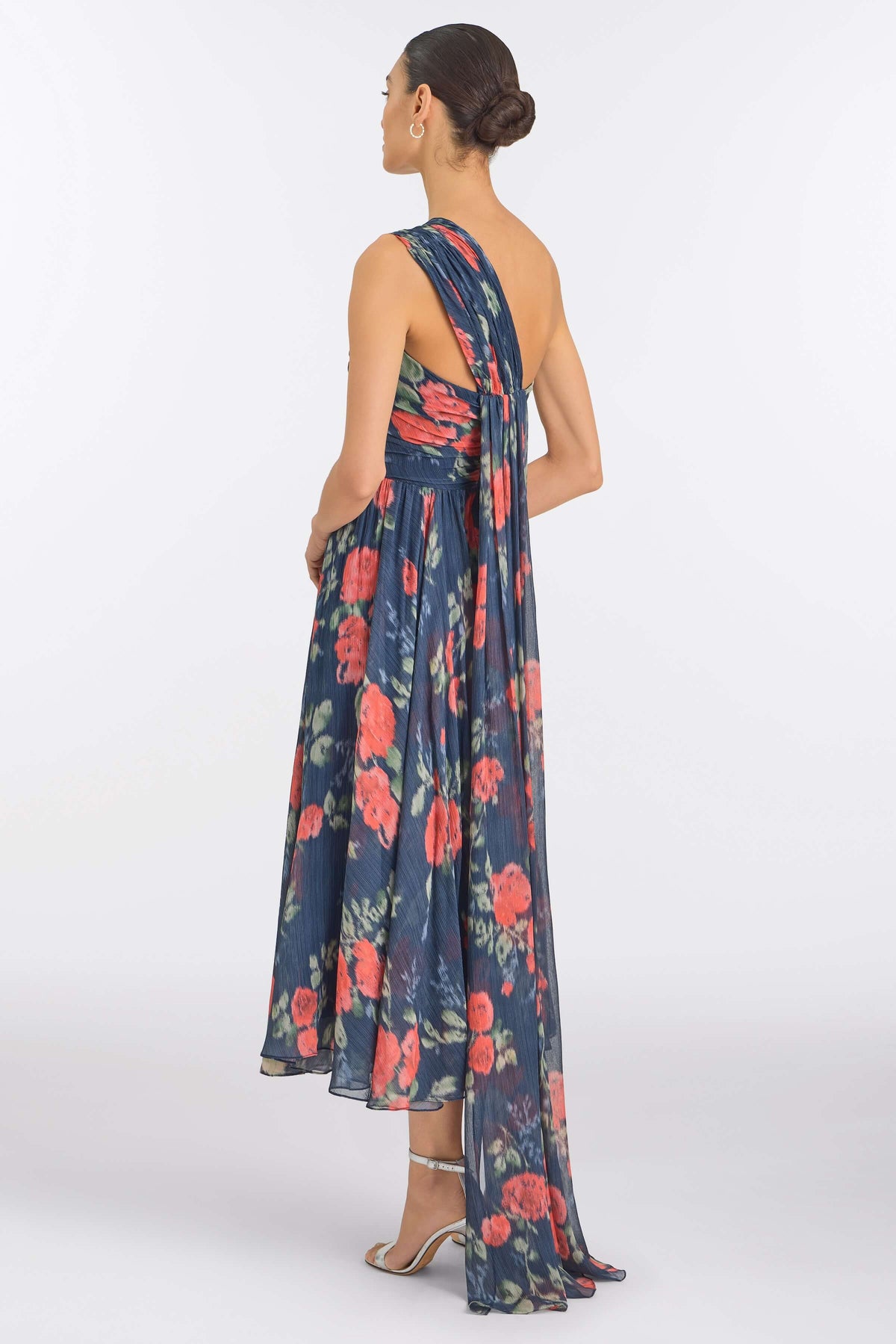 Erica Red Bloom Chiffon Midi Dress