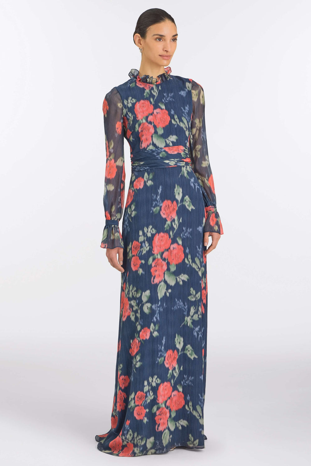 Adelaide Red Bloom Chiffon Gown