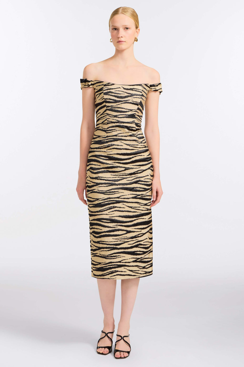 Amina Zebra-Striped Midi Dress
