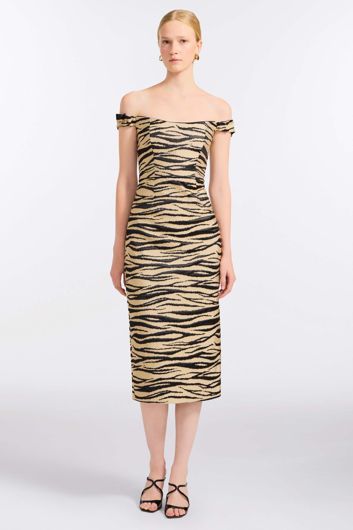 Amina Zebra-Striped Midi Dress