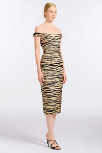 Amina Zebra-Striped Midi Dress