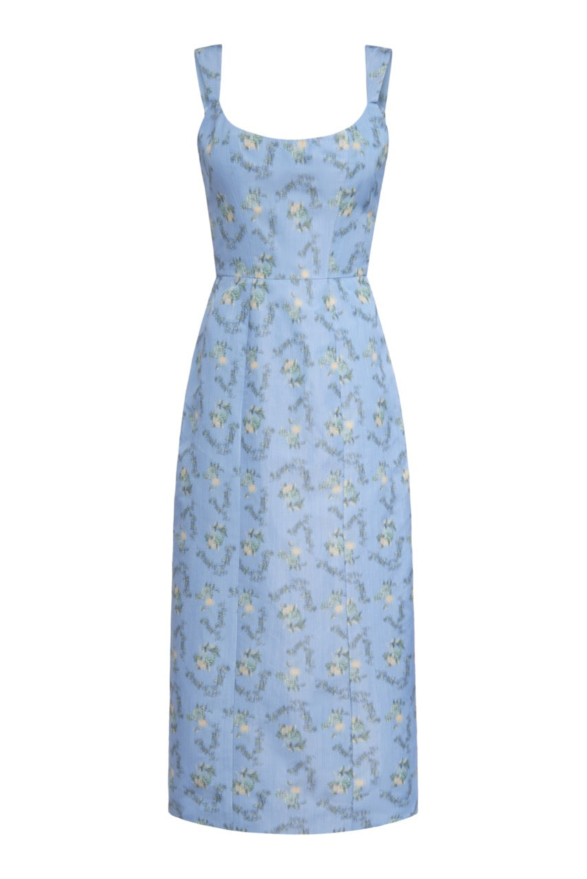 OTM Exclusive: Numa Blue Floral Ikat Corset Dress