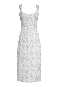 OTM Exclusive: Numa White Floral Ikat Corset Dress With Back Slit