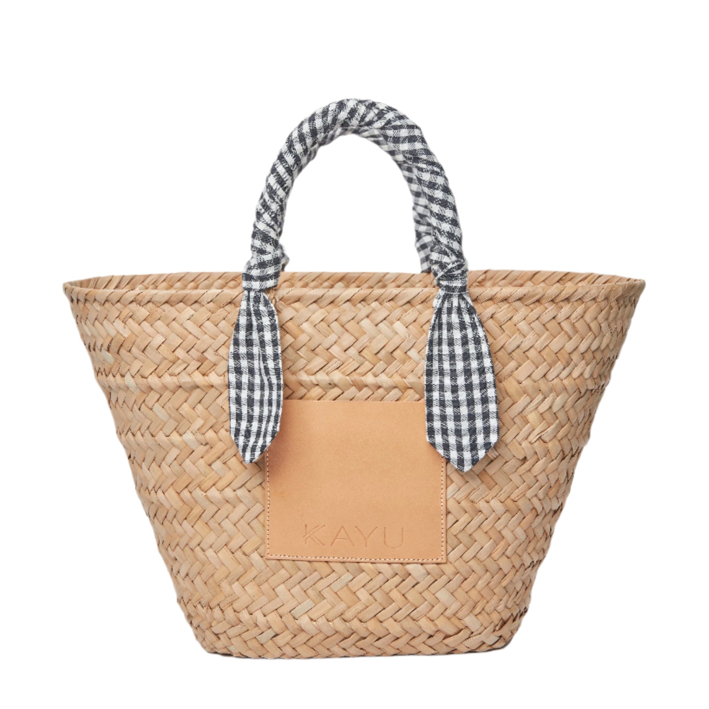 Marlow Straw Scarf Tote Bag in Black Gingham