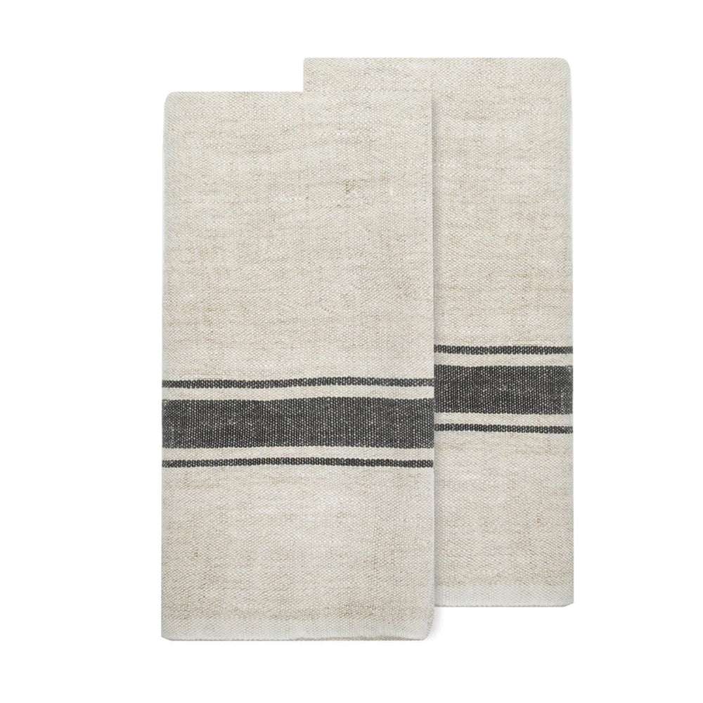 Marseille Tea Towels in Black & Natural, Set of 2