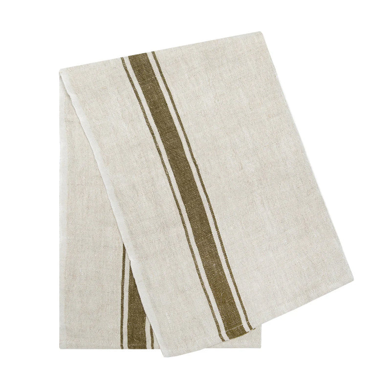 Marseille Tea Towels in Olive Green & Natural, Set of 2