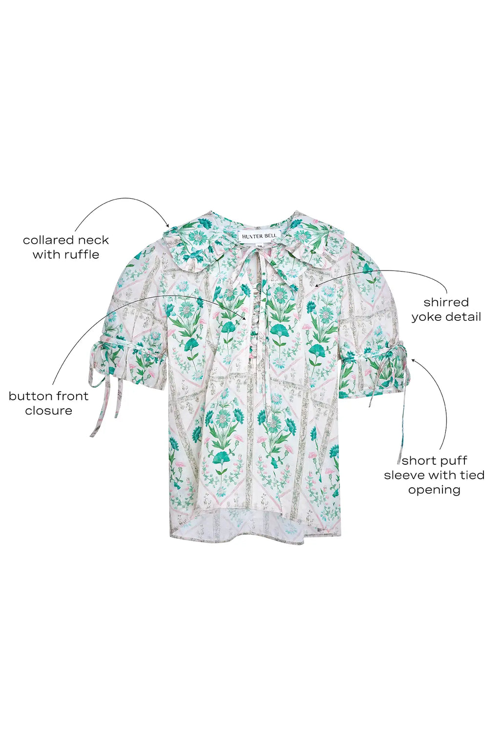 The Kids Mayfair Top in Pink Trellis with call outs.