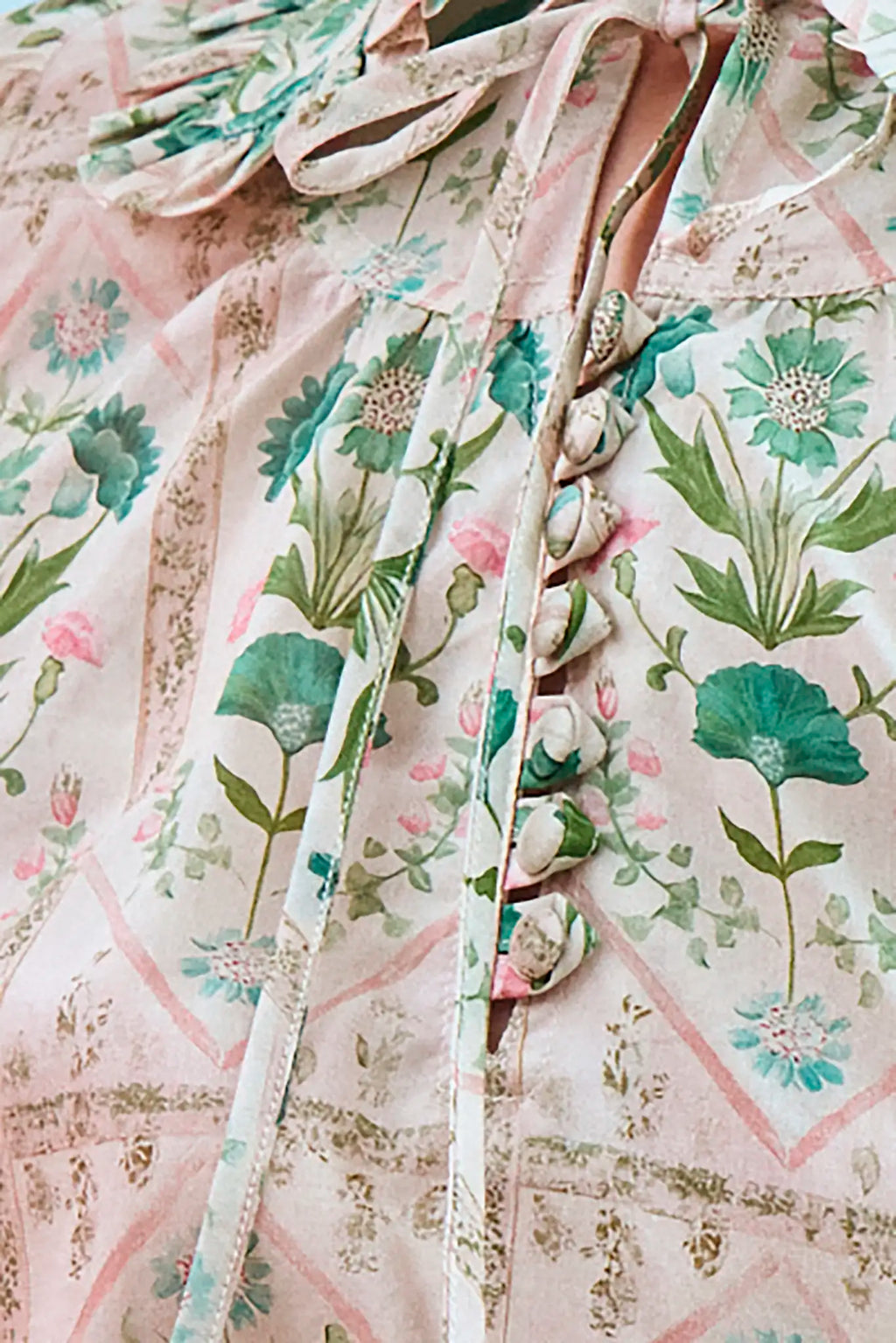 Close up of the Kids Mayfair Top in Pink Trellis paired with matching Rosie Skirt.