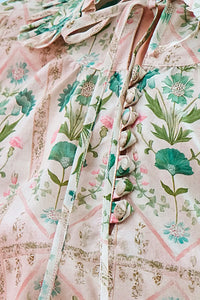 Close up of the Kids Mayfair Top in Pink Trellis paired with matching Rosie Skirt.