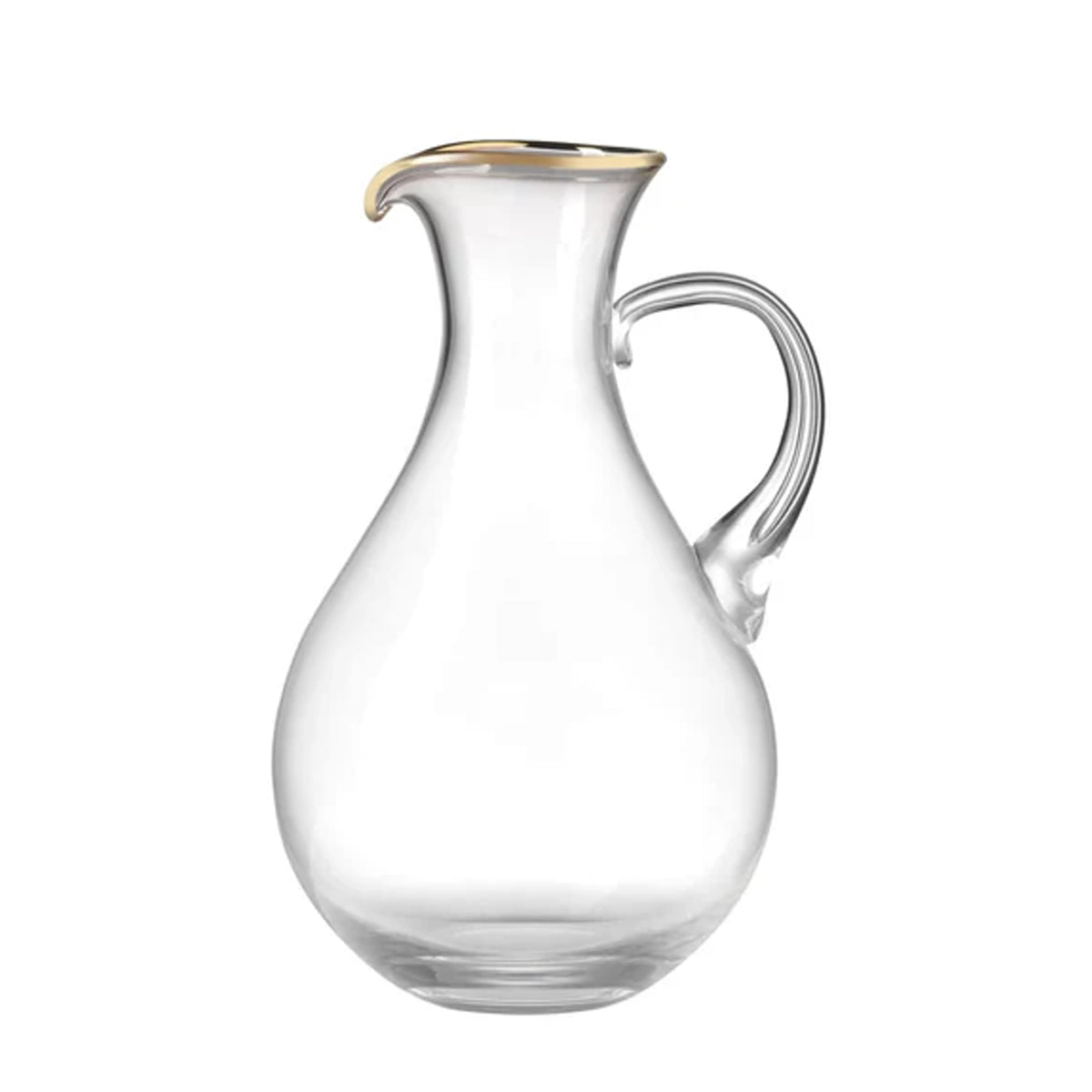 Front view of Medici Pitcher Gold Thread showcasing mouth-blown crystal and gold thread rim on white background