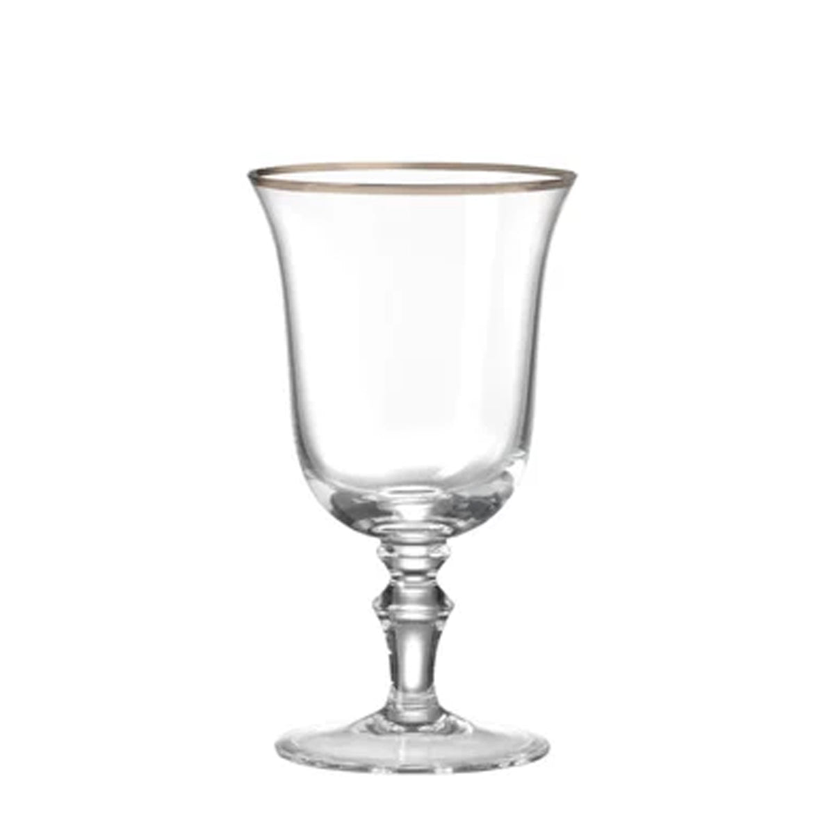 Front view of one Medici Water Goblet from the Platinum Thread set of 2, showcasing its platinum rim on white background