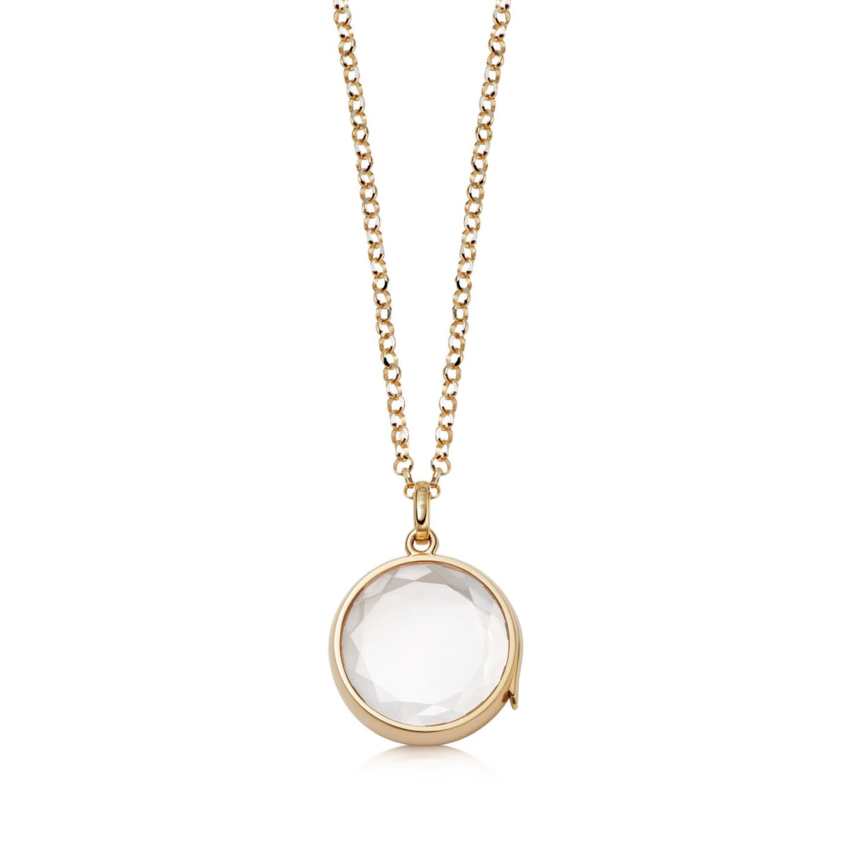 Medium Round Gold Locket Pendant on Adjustable Rolo Gold Chain