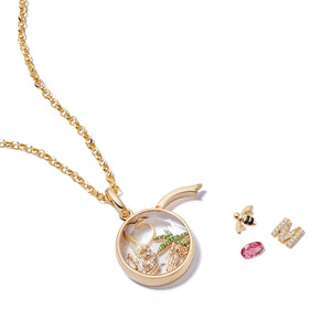 Medium Round Gold Locket Pendant on Adjustable Rolo Gold Chain