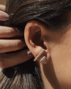 The Diamond Earring Cup shown paired with the Megahuggy., 14k yellow gold, 14k rose gold, 14k white gold