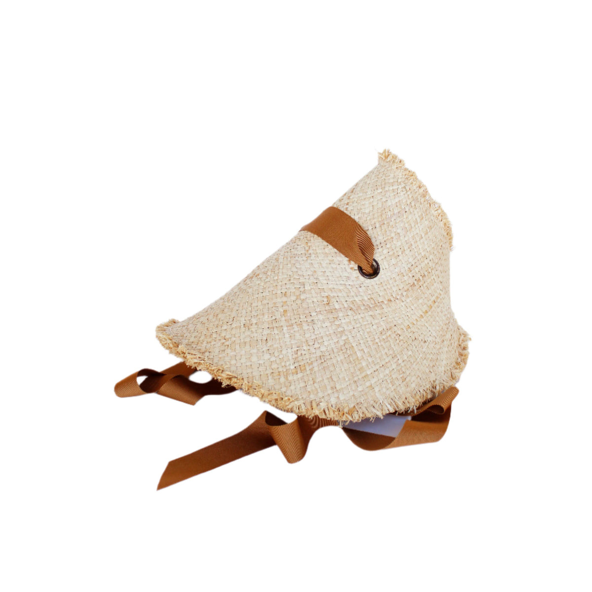 Front view of Megaphone Hat in Natural/Nutmeg showcasing its wide brim and nutmeg ribbon with a white background