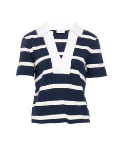 Melanie Top in Maritime Blue & Cream Wide Stripe