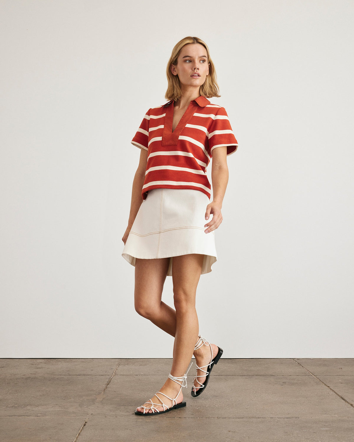 Melanie Top in Brick & Cream Stripe