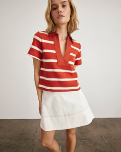 Melanie Top in Brick & Cream Stripe