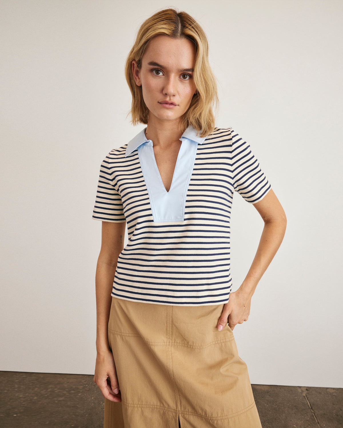 Melanie Top in Cream & Maritime Blue Stripe