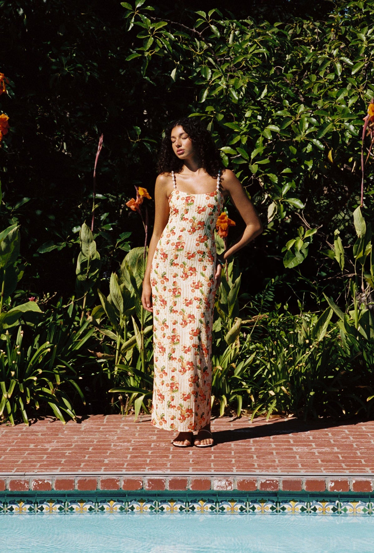 Melrose Maxi Slip Dress in Italian Oranges
